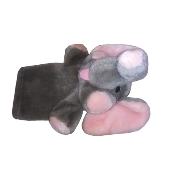 VTG Dakin Elephant Hand Puppet Stuffed Plush Gray Elephant Pink Ears Cheeks 1985 - Picture 3 of 10